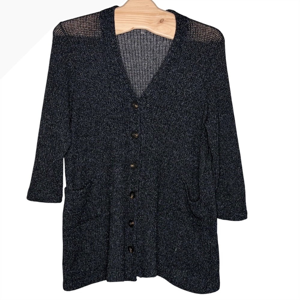 Avenue Cardigan Sweater Womens 22/24 Black Metallic Knit Button Front Pockets